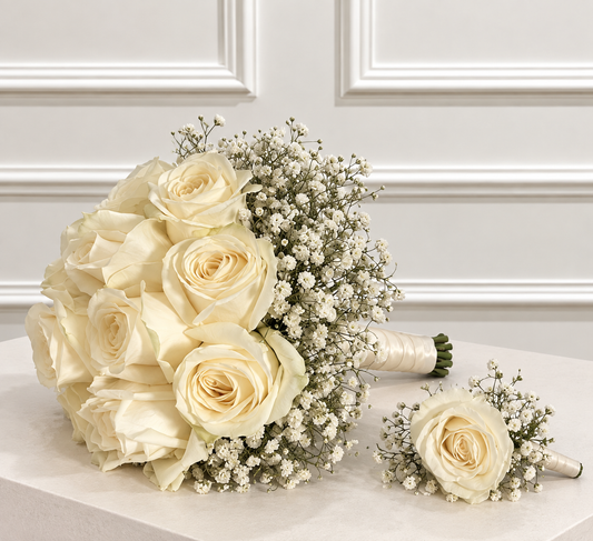 Bride : Bouquet de mariée + boutonnière